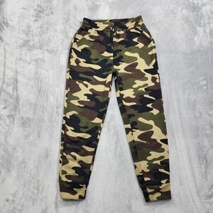 ZHU'S Pants Womens M Green Camo Fleece Lined Jogger Elastic Waist Cuffed‎ Casual